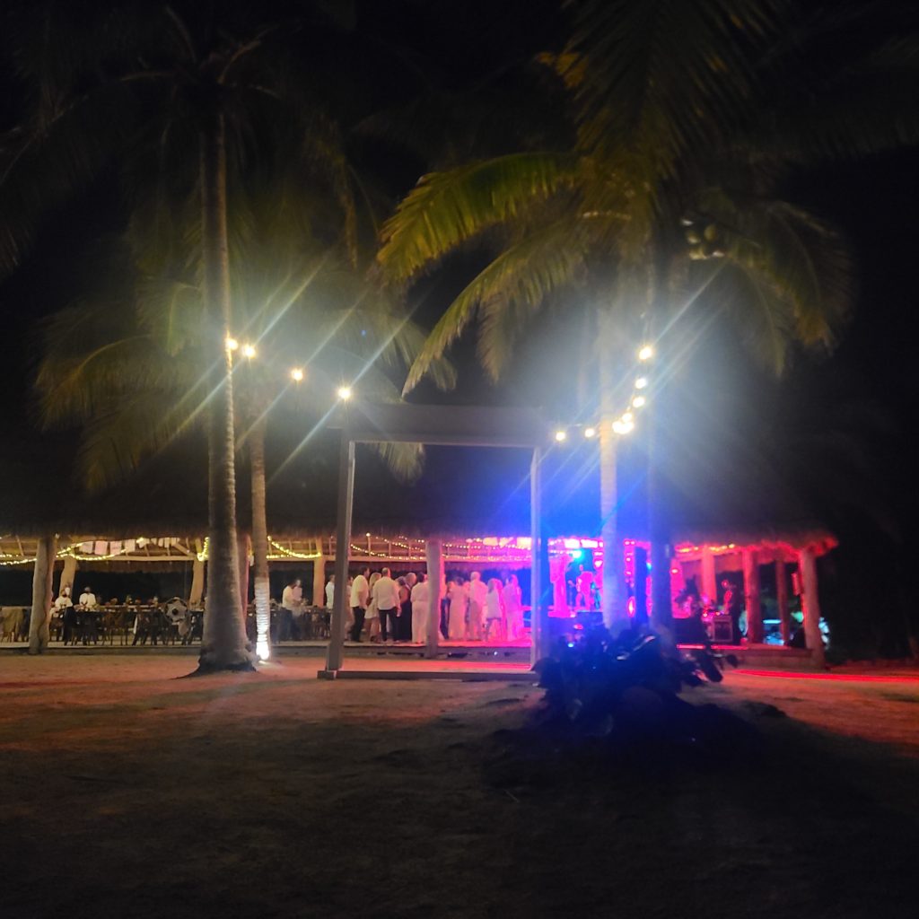 Blue Venado canopy at night with wedding dance