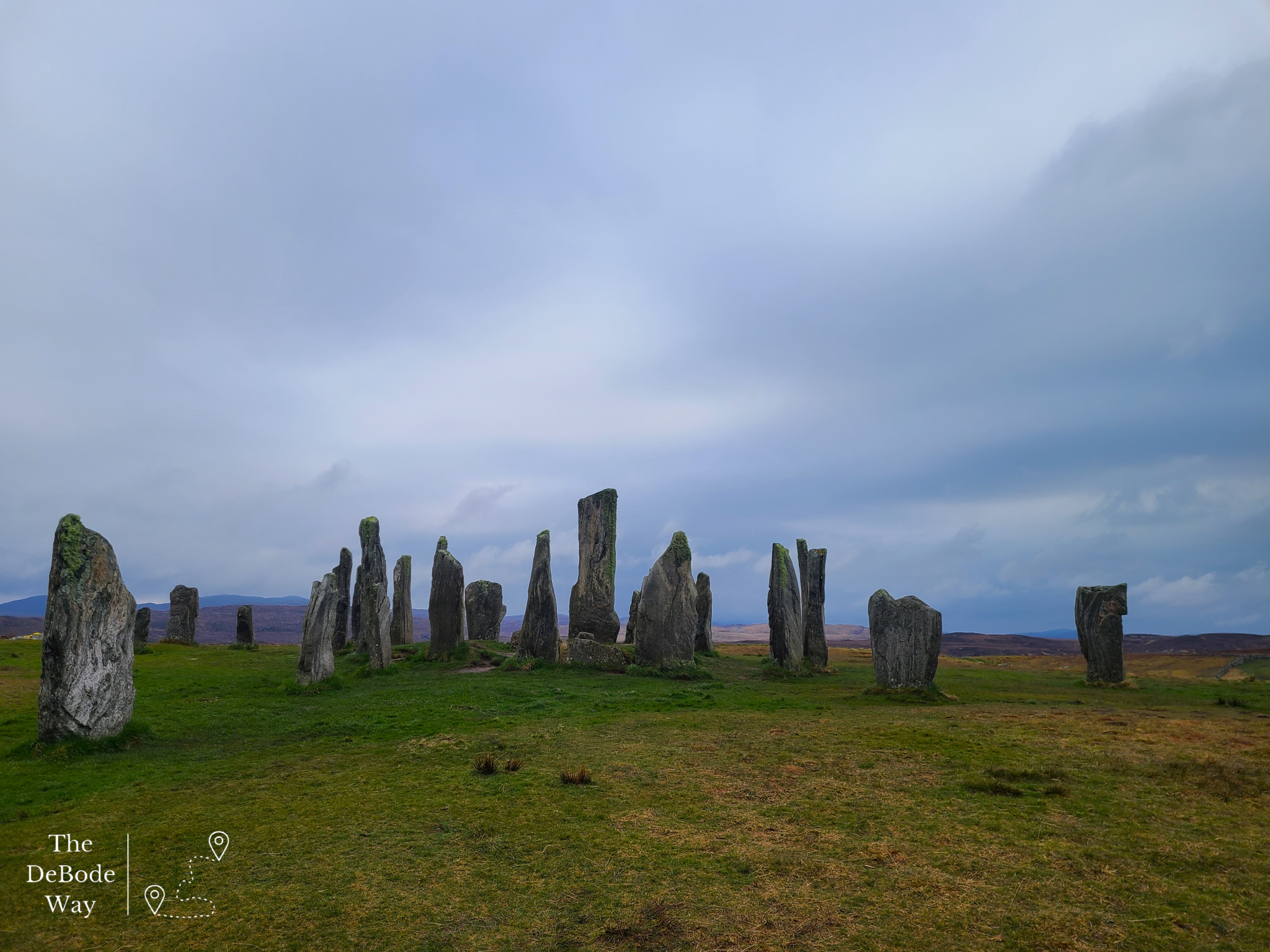Callanish 1 standing stones on a hilltop on a gloomy day