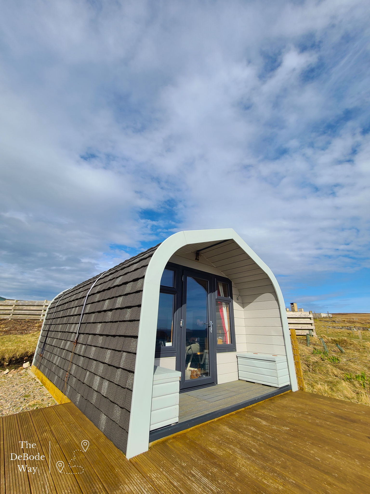 Exterior of a pod at SEAcroft in Aird Uig