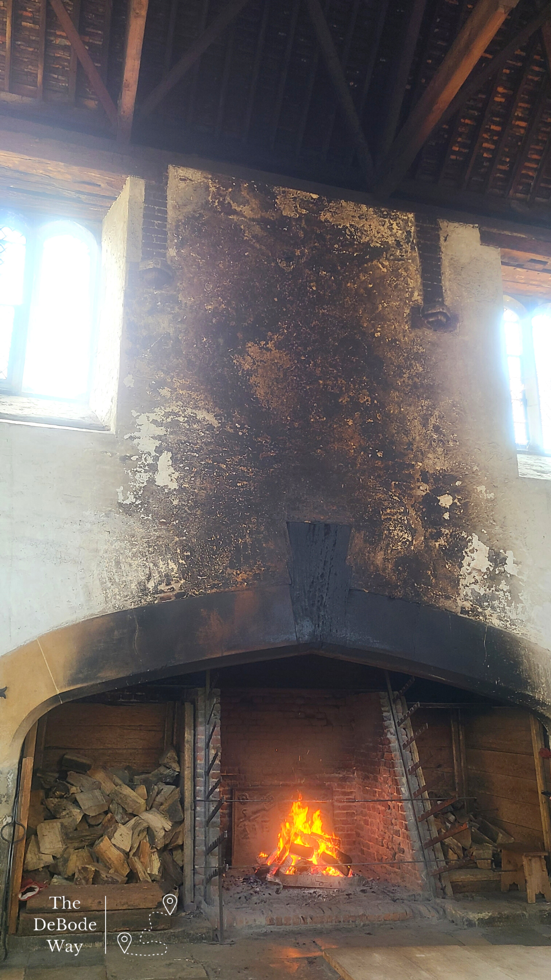 Great Fireplace with fire in Hampton Court Kitchens