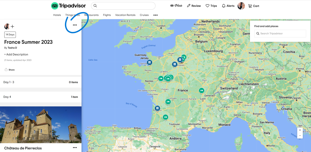 Trip Advisor Itinerary list and map