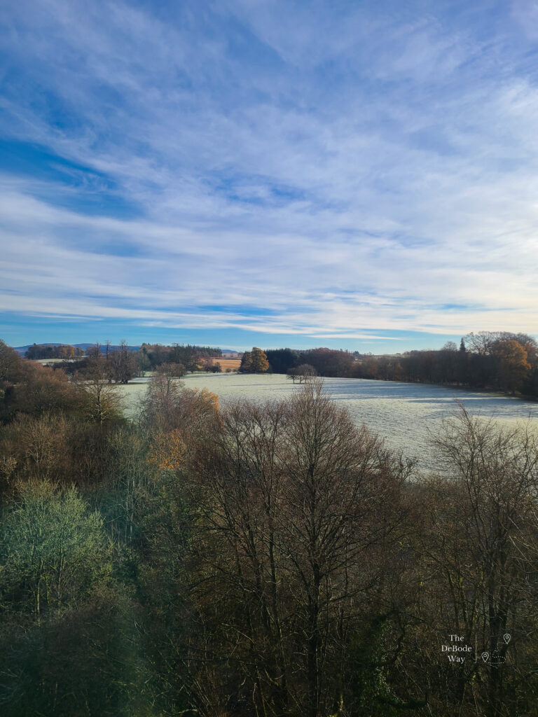Field and sky view from the ramparts at Doune Castle