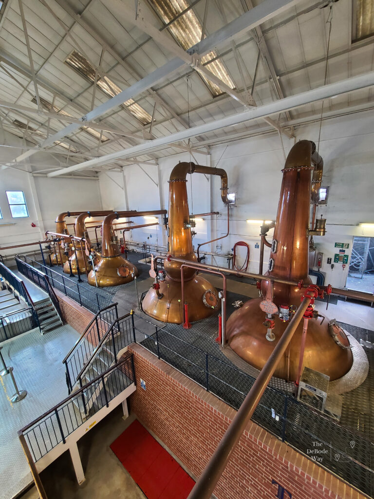 Five copper stills in the Still Room at Talisker Distillery