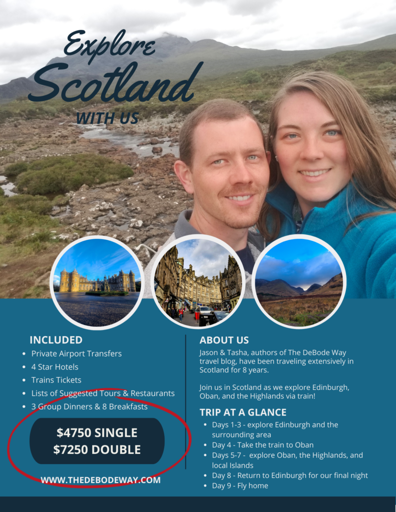 Travel Brochure for our Trip to Scotland listing prices and trip details