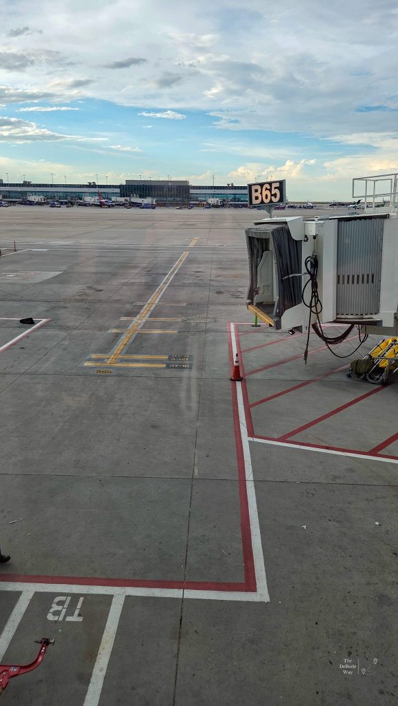 The empty B65 gate at Denver International Airport.
