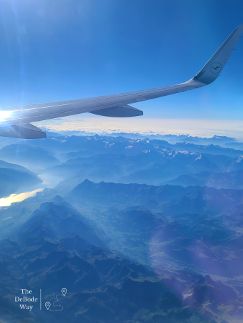 Lufthansa flight over the Alps during sunrise
