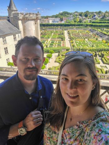 Jason and Tasha in the gardens at Chateau Villandry