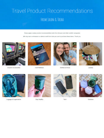 Home page of our travel product recommendations site